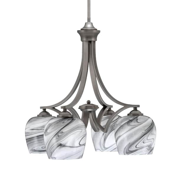 Unbranded Clevelend 4-Light Graphite Chandelier, Round Chandelier with 6 in. Onyx Swirl Glass Shades, No bulbs included