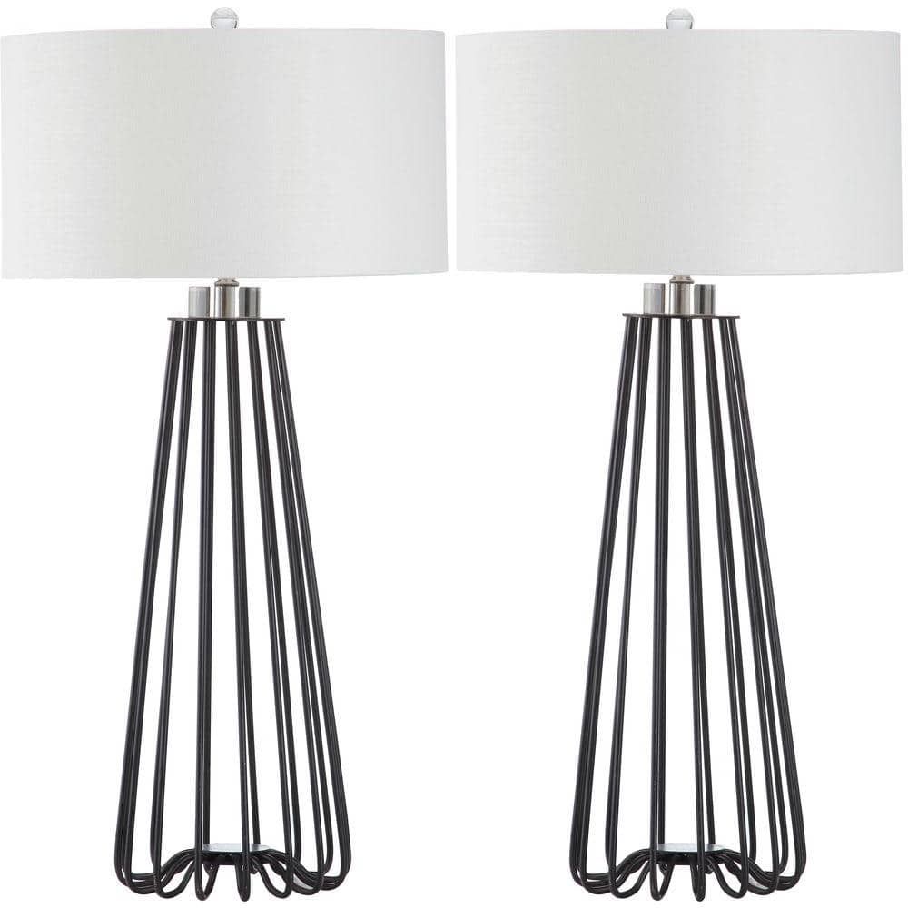 SAFAVIEH Estill 33 in. Black Metal Table Lamp with White Shade (Set of