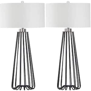 Estill 33 in. Black Metal Table Lamp with White Shade (Set of 2)