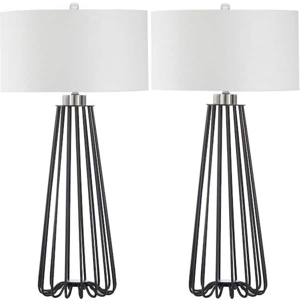 SAFAVIEH Estill 33 in. Black Metal Table Lamp with White Shade (Set of 2)