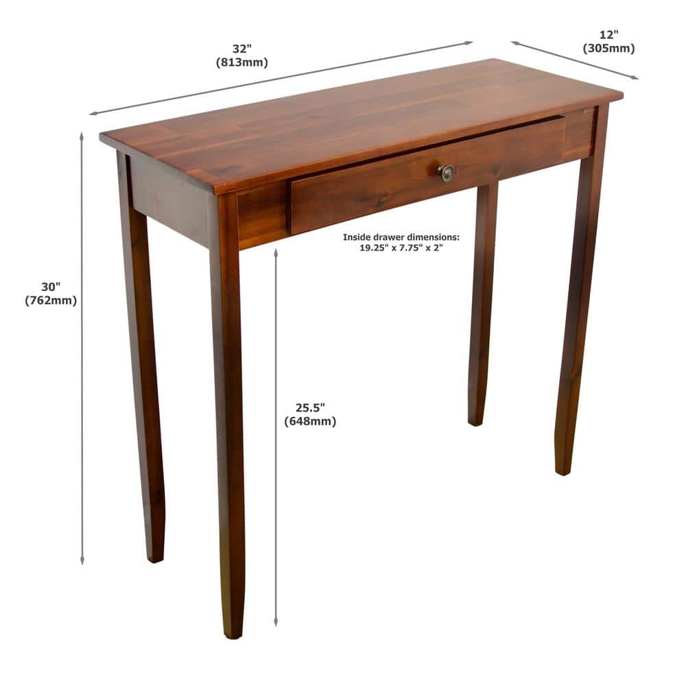 Mahogany Rectangular Side Table with Drawer and Metal Accents