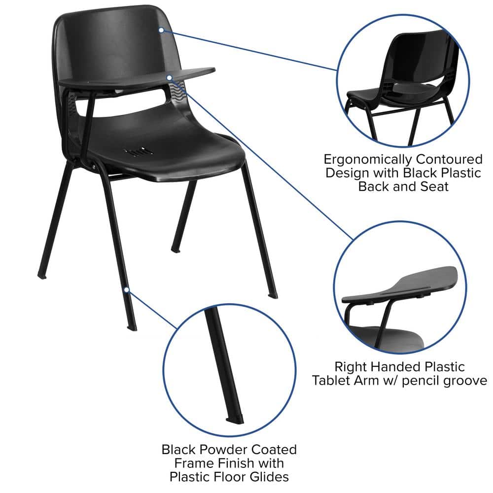 Black Ergonomic Metal Desk Chair with Adjustable Tablet Arm