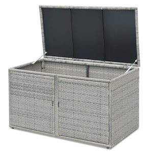 45 in. W x 23.5 in. D x 25.5 in. H Gray Outdoor Garden Patio PE Rattan Outdoor Storage Cabinet (88 Gal.)