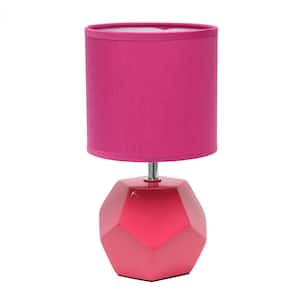 10.4 in. Pink Round Prism Mini Table Lamp with Matching Fabric Shade