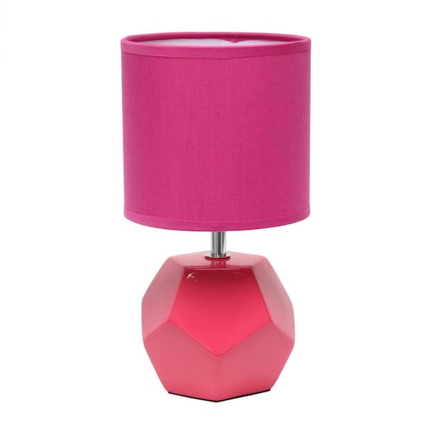 Simple Designs 10.4 in. Pink Round Prism Mini Table Lamp with Matching Fabric Shade