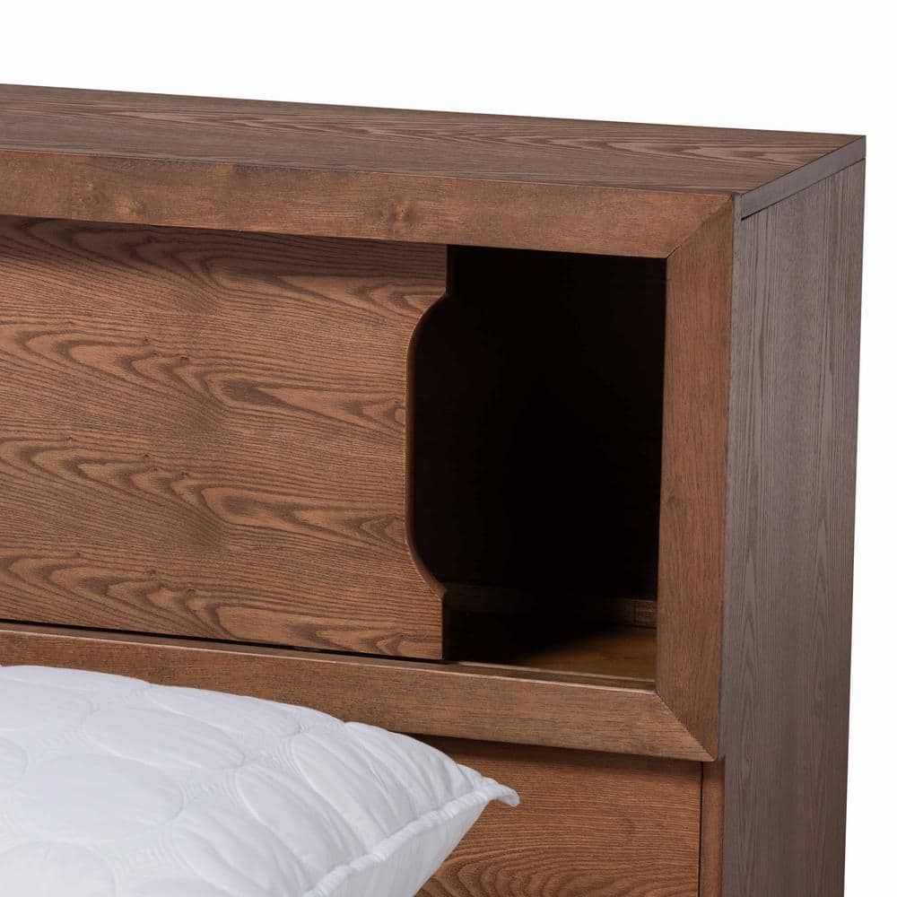 Walnut Queen Erie Platform Bed with Built-In Outlet and Storage