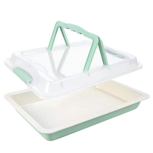 16.9x12 in. Nonstick Sheet Cake Pan, 2 in. Deep, PFAS-Free Ceramic Coating with Snap-Lock Lid, Mint Green
