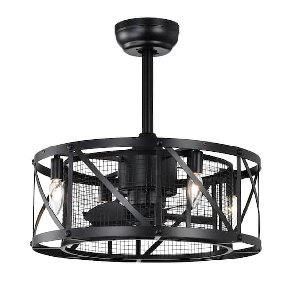 PUDO 19.76 in. Rustic Black Indoor Fandelier Ceiling Fan Light Flush Mount and 2 Dowrods