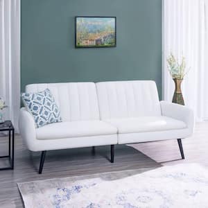Convertible Sofa Futon, Split Back Linen Sleeper Couch for Living Room in White