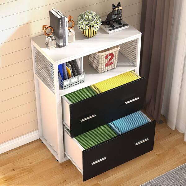 BYBLIGHT Atencio White 2-Drawer Mobile File Cabinet with Storage Shelves and Locking Casters for Home Office