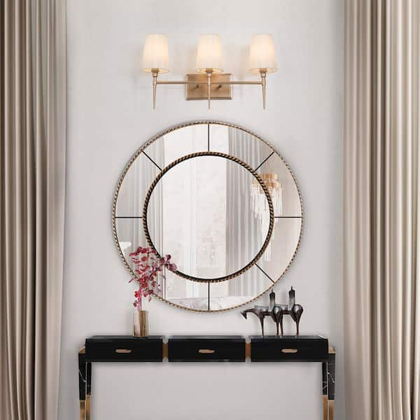 Modern Gold Bathroom Vanity Light 23 in. 3-Light Mid-century Arched Mirror Sconce Bath Vanity Light with Fabric Shades