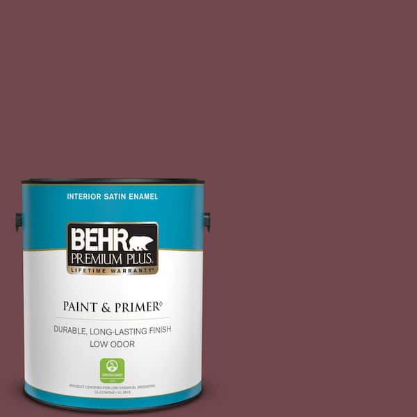 BEHR PREMIUM PLUS 1 gal. #PPU1-14 Formal Maroon Satin Enamel Low Odor Interior Paint & Primer