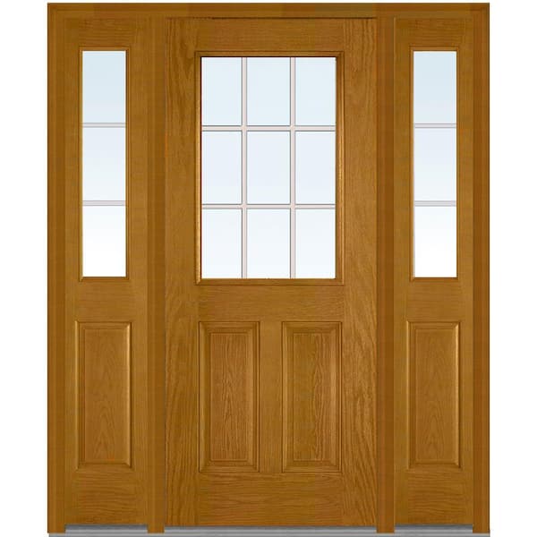 MMI Door 64 in. x 80 in. Internal Grilles Left-Hand 1/2-Lite Clear Stained Fiberglass Oak Prehung Front Door with Sidelites