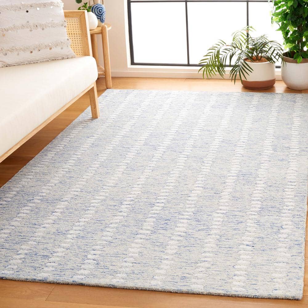 SAFAVIEH Abstract Madrid Striped Geometric Area Rug, Blue/Ivory, 3' x 5'