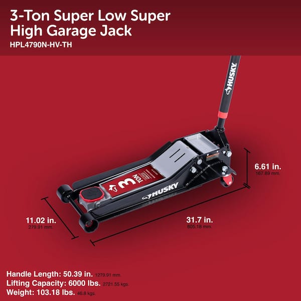 Husky 3 Ton Super Low / High Lift Floor Jack HPL4790N-HV-TH - The