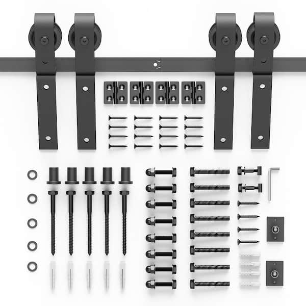 Boyel Living 6 ft./72 in. Black Double Bi-Fold Sliding Barn Door Track and Hardware Kit with J-Shape Hanger for 4-Doors