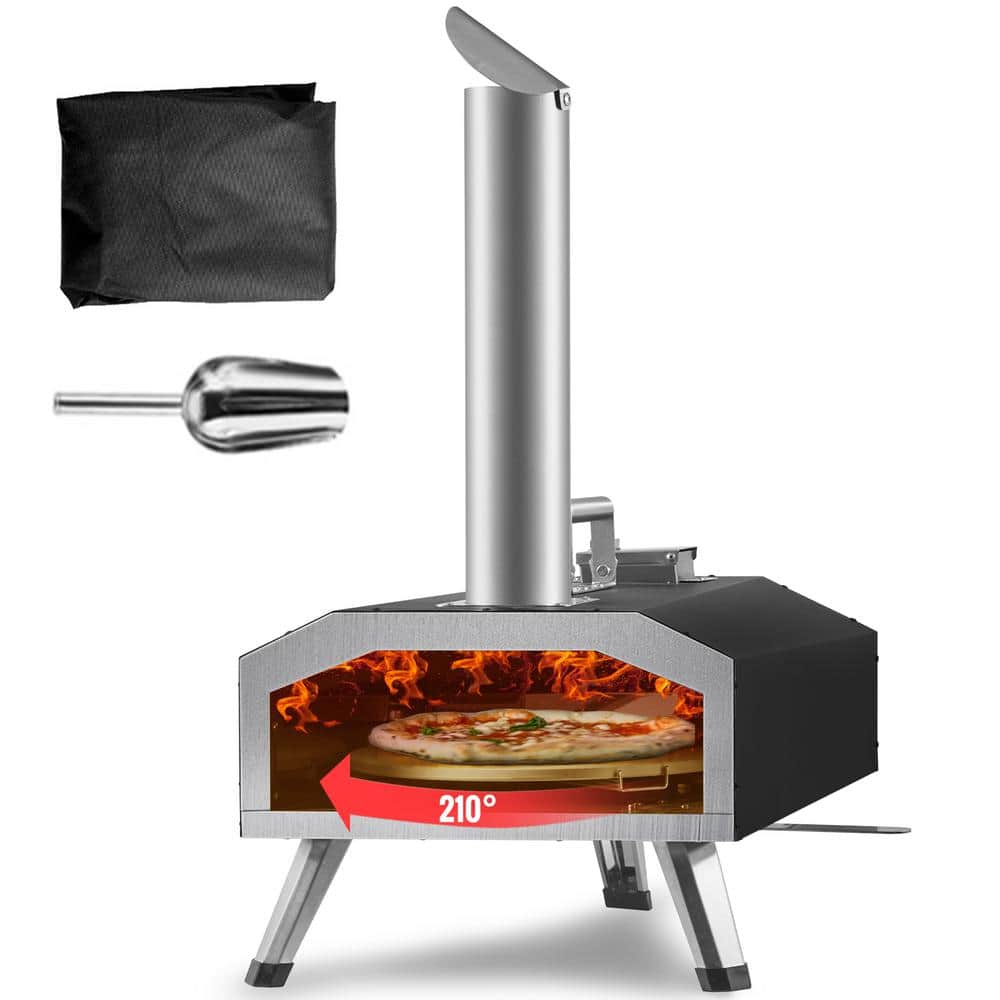 VEVOR Multi-Fuel Outdoor Pizza Oven 12 in. Wood and Gas Fired with Rotating Pizza Stone, Propane Pellet Pizza Grill in Black