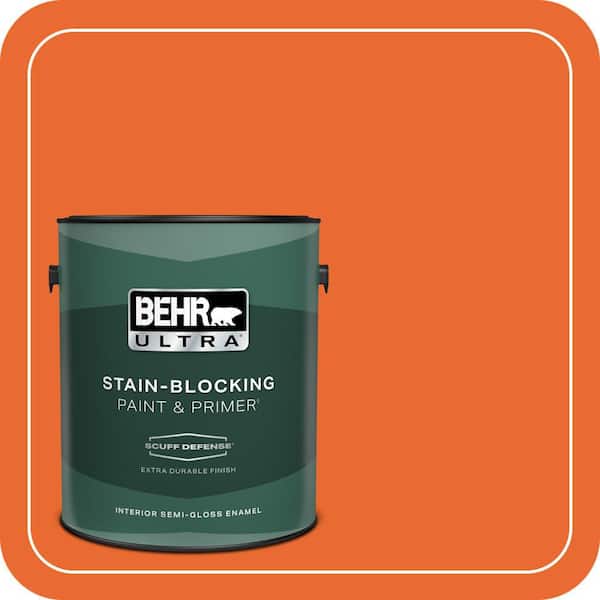BEHR ULTRA 1 gal. #220B-7 Electric Orange Extra Durable Semi-Gloss Enamel Interior Paint & Primer