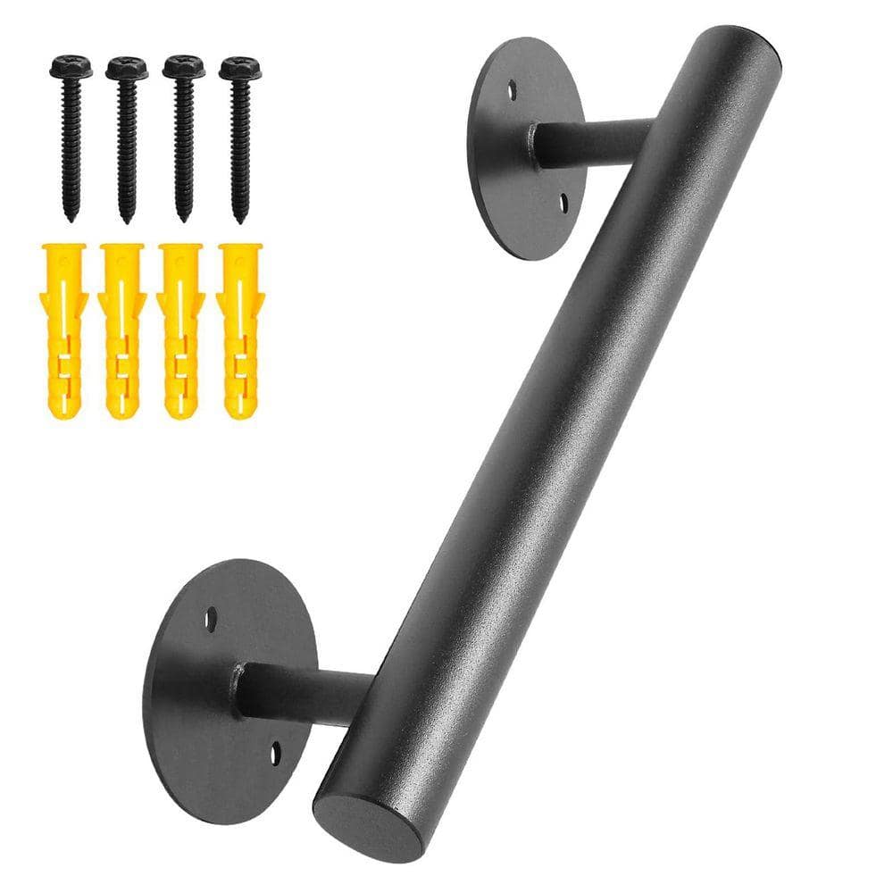 KIWDZFU 1 ft. Classic Series Black Iron Handrail, Heavy Duty Wall Mount Stair Railing for Indoor Outdoor Safety