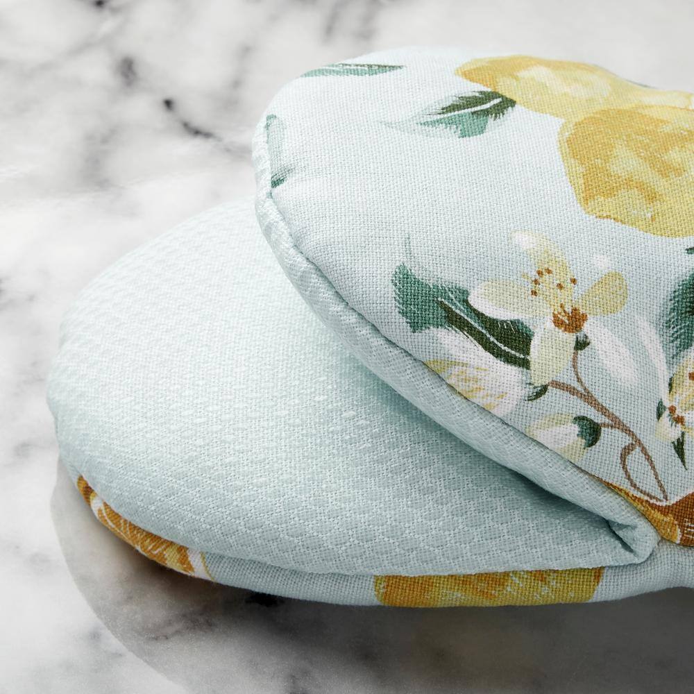 Yellow Lemon Print Cotton Mini Oven Mitt Set with Silicone Grip