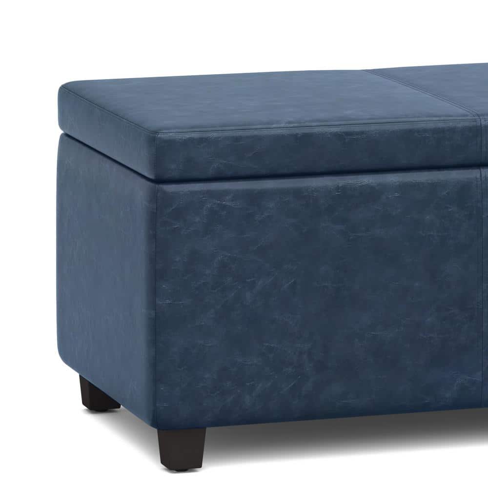 Avalon Denim Blue Faux Leather Storage Ottoman Bench