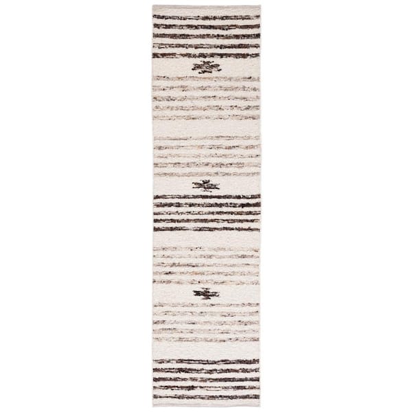 Natura 2 ft. x 16 ft. Black/Ivory Tribal Striped Runner Rug
