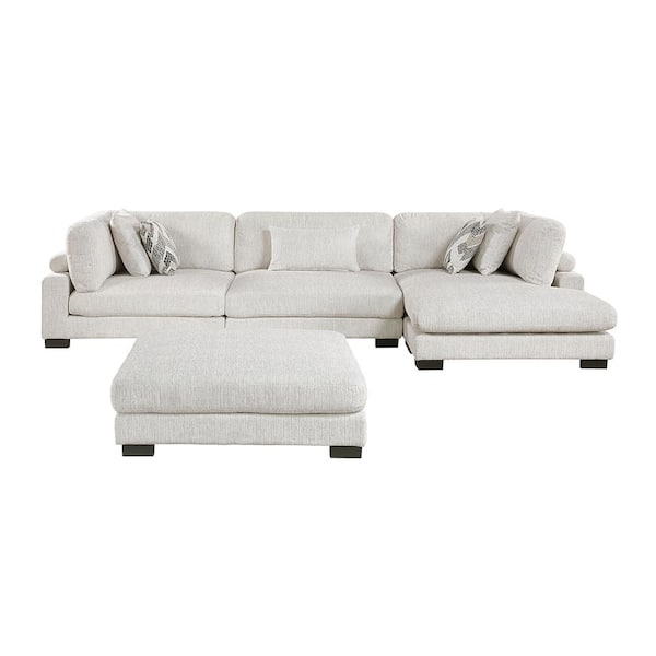 Beane 135 in. Pillow Top Arm 4-Piece Textured Microfiber Modular Sectional Sofa in. Beige with Chaise and Ottoman