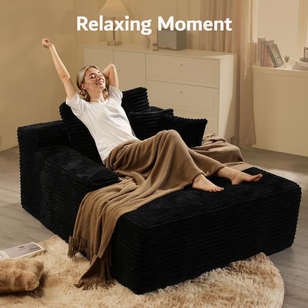 Allwex JOJO 67 in. Wide Square Arm Plush Corduroy Modern Rectangle