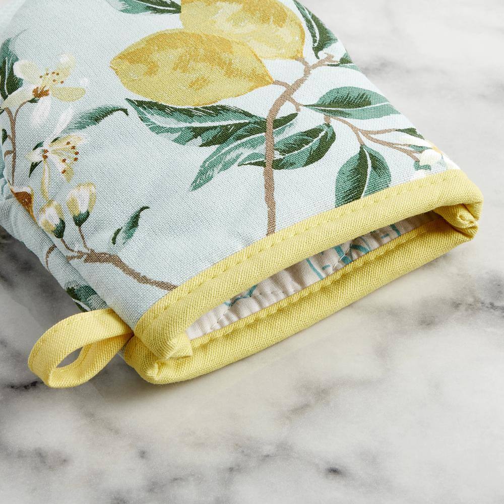 Yellow Lemon Print Cotton Mini Oven Mitt Set with Silicone Grip