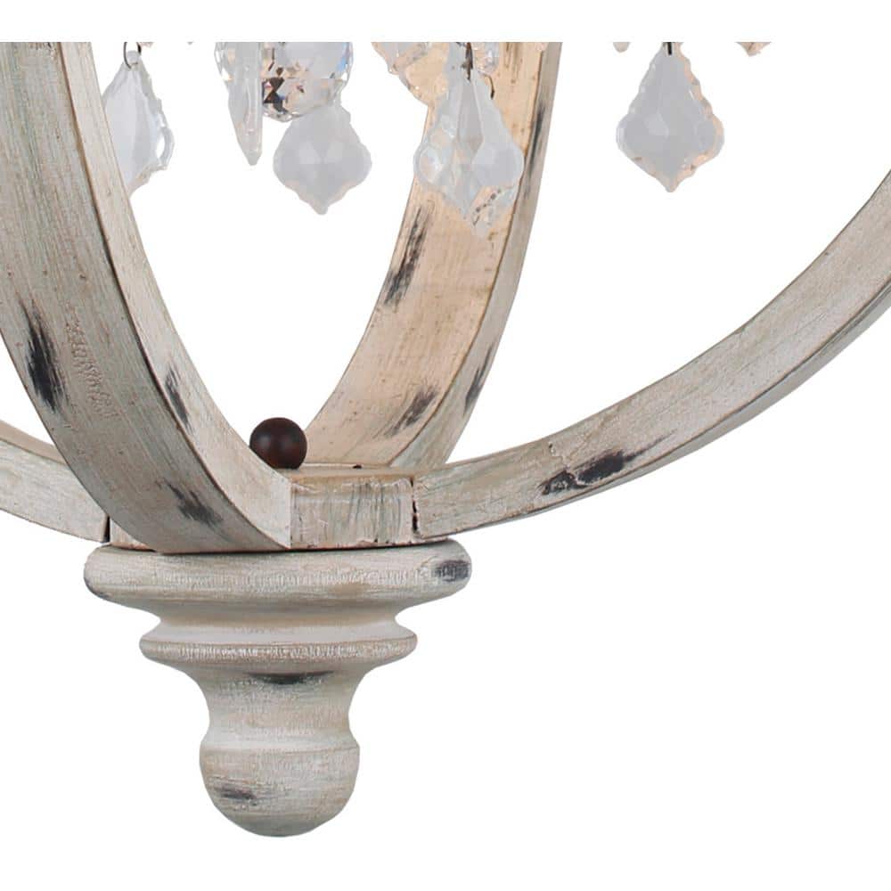 Withered White Wood and Crystal Candle Style Globe Chandelier