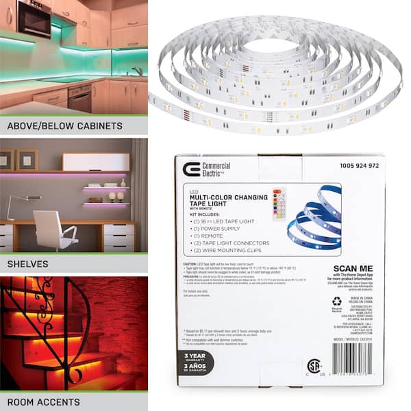 EcoSmart 16.4FT RGBWIC Dynamic Color Changing Dimmable Linkable Plug-In LED  Strip Light with Remote Control AL-TP-RGBWIC-16 - The Home Depot