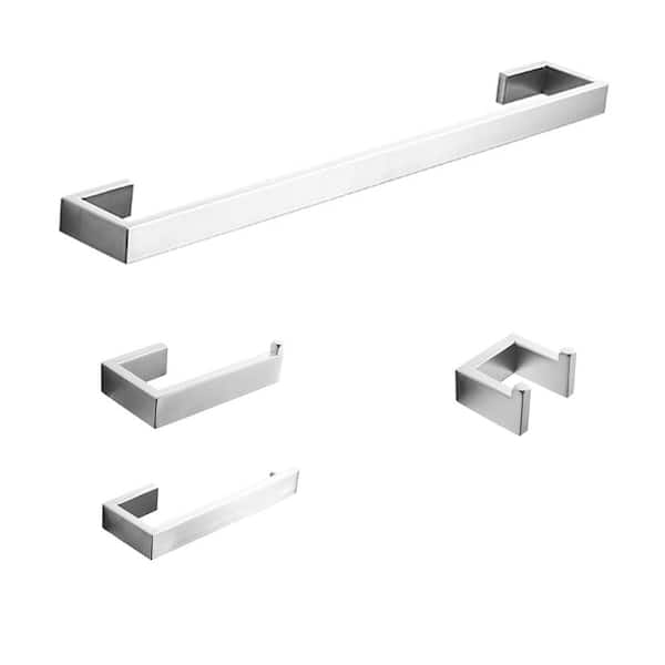 Tahanbath Bathroom Hardware Set Brushed Nickel 4-Pieces Bathroom Towel Rack 24 Inches Adjustable Bathroom Accessories Set