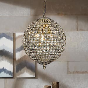 3-Light 16" Retro Antique Gold Crystal Globe Chandelier Small Sphere Pendant Light