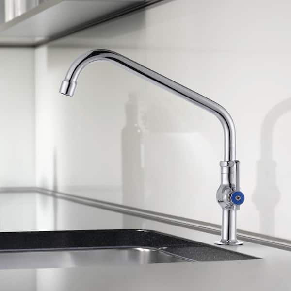 Single Handle Deck Mount Brass Standard Kitchen Faucet with 10" Swivel Spout & Supply Lines in Polished Chrome