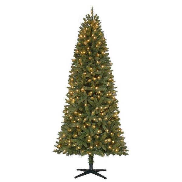 Home Accents Holiday 7 ft. Pre-Lit LED Benjamin Fir Quick-Set Artificial Christmas Tree with Warm White Lights