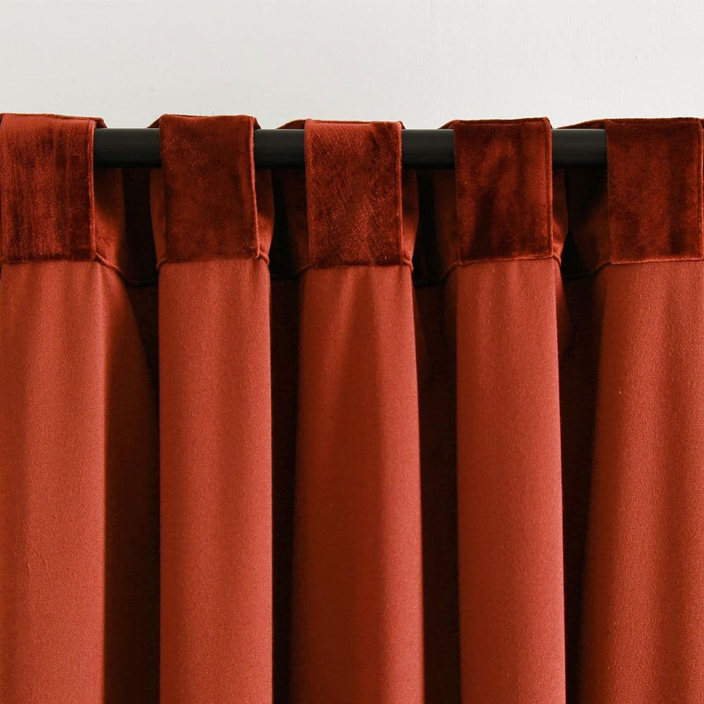 Rust Velvet Blackout Pleated Window Curtain Panels