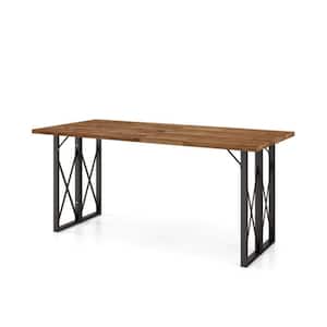 67 in. Rectangle Wood Outdoor Dining Table in Brown with Umbrella Hole