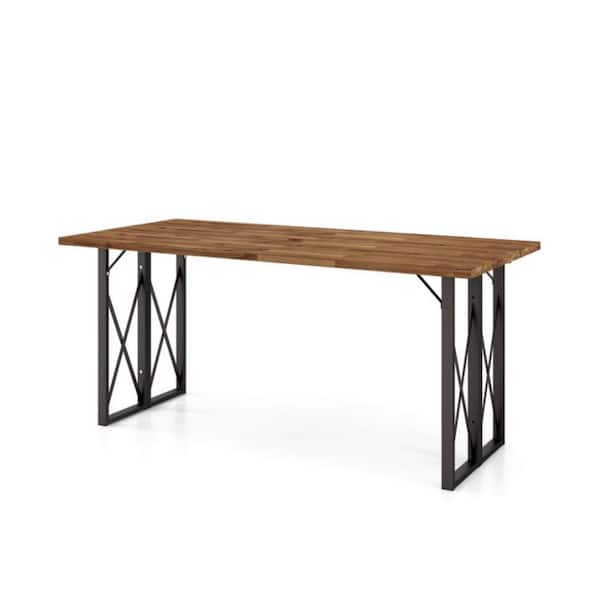 LIVIZA 67 in. Rectangle Wood Outdoor Dining Table in Brown with Umbrella Hole