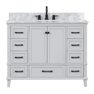 Merryfield 43 in. Single Sink Freestanding Dove Grey Bath Vanity with White Carrara Marble Top (Assembled)