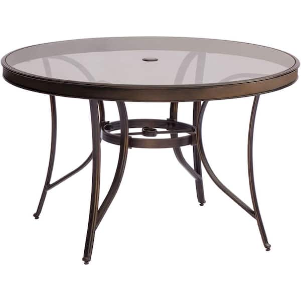 Aluminum Outdoor Dining Set, 48 Inch Round Glass Patio Dining Table Set