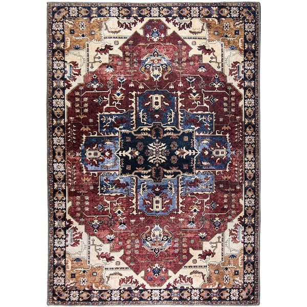 L'Baiet Monica Red Distressed Washable 2 ft. x 3 ft. Scatter Rug
