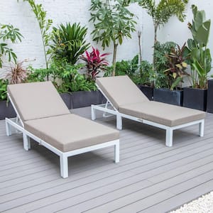 Chelsea Modern White Aluminum Outdoor Patio Chaise Lounge Chair with Beige Cushions Set of 2