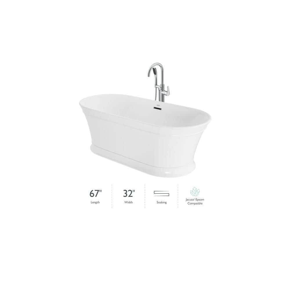 Lyndsay 67" White Acrylic Freestanding Soaking Bathtub with Chrome Faucet