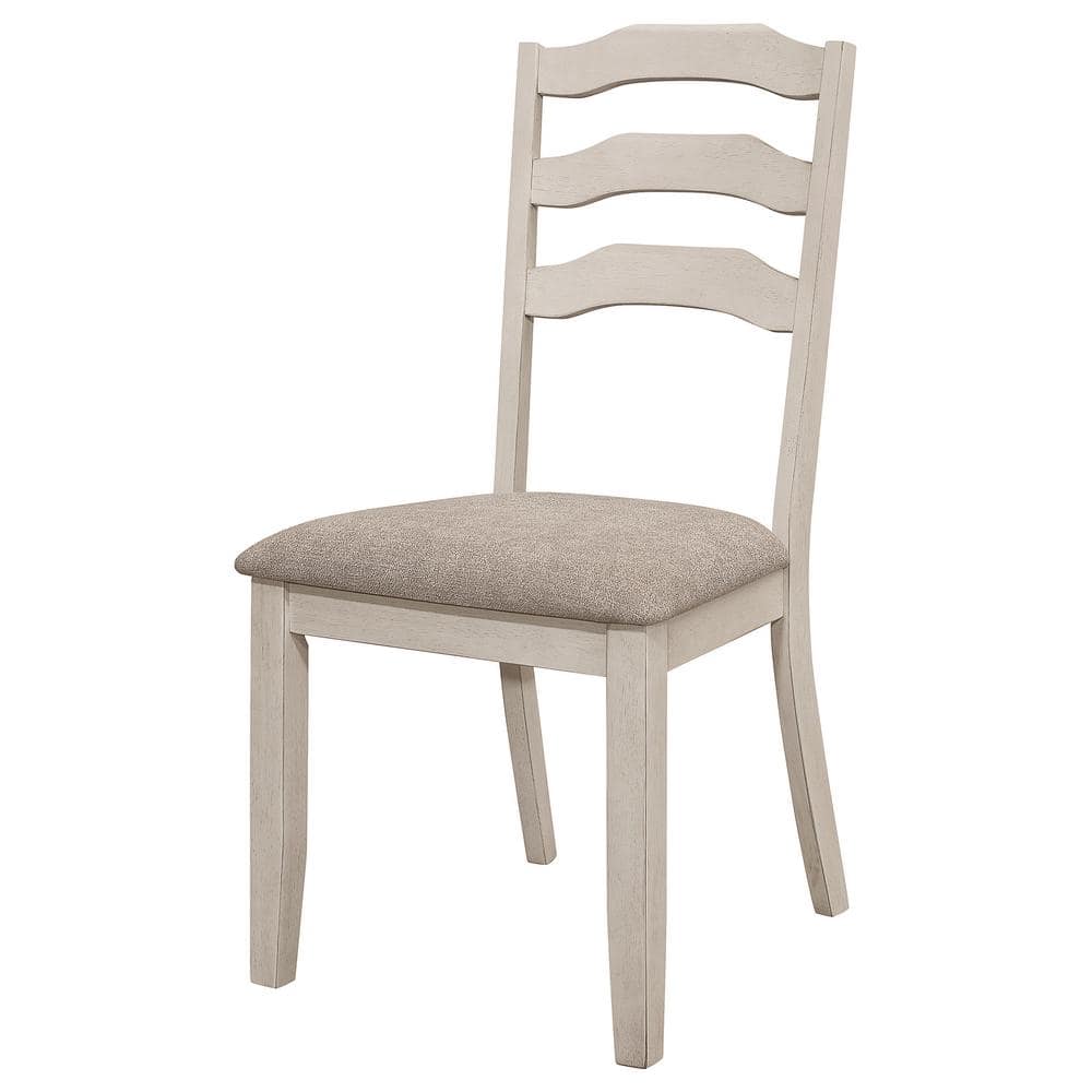 Rustic Cream Ladderback Upholstered Side Chair with Khaki Seat