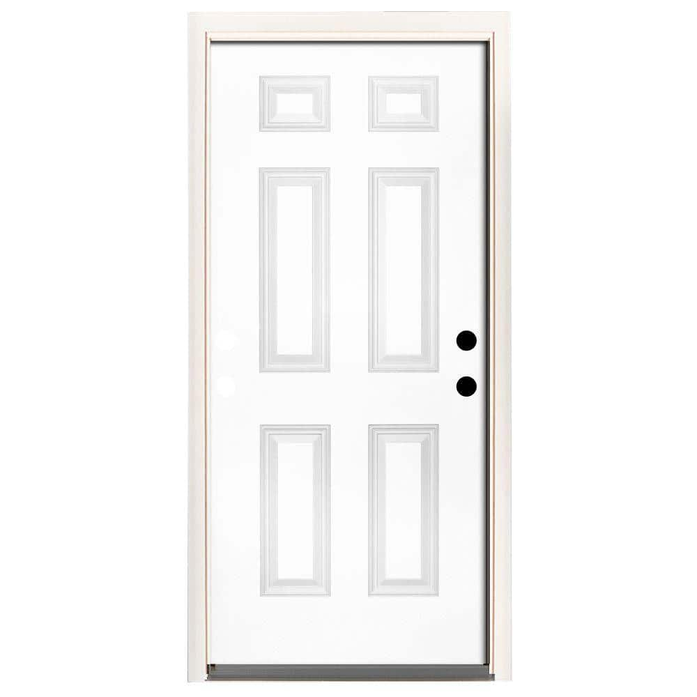 Steves Sons 36 In X 80 In Premium 6 Panel Primed White Steel Prehung Front Door With 36 In Left Hand Inswing And 6 In Wall St60 Pr 30 6ilh The Home Depot