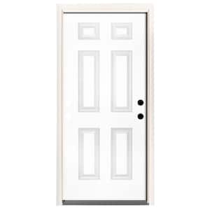 36 in. x 80 in. Premium 6-Panel Primed White Steel Prehung Front Door with 36 in. Left-Hand Inswing and 6 in. Wall