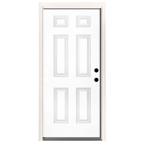 Steves & Sons 36 in. x 80 in. Premium 6-Panel Primed White Steel Prehung Front Door with 36 in. Left-Hand Inswing and 6 in. Wall