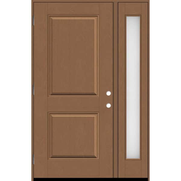 Steves & Sons Regency 53 in. x 80 in. 2P Squaretop RHOS AutumnWh Stain Mahogany Fiberglass Prehung Front Door w/Obscure14in. SL 4-9/16