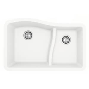 Undermount Quartz Composite 32 in. 60/40 Double Bowl Kitchen Sink in White