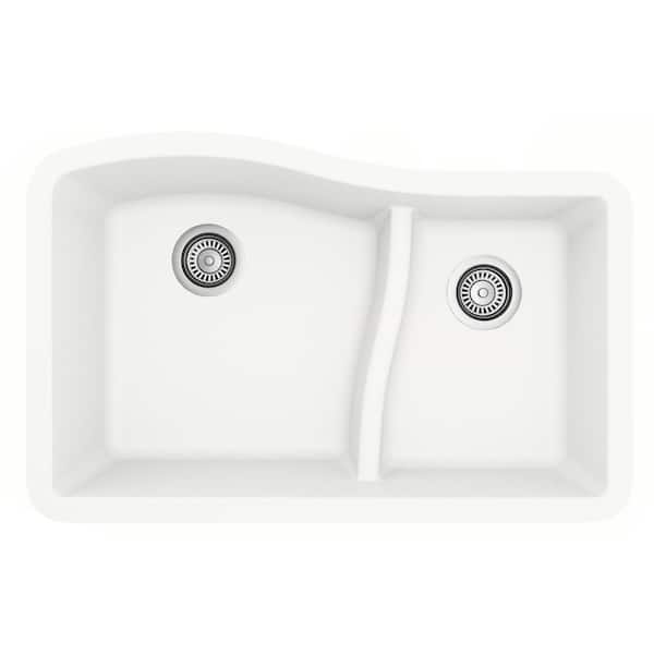 Undermount Quartz/Granite Composite 32 in. 60/40 Double Bowl Kitchen Sink in White
